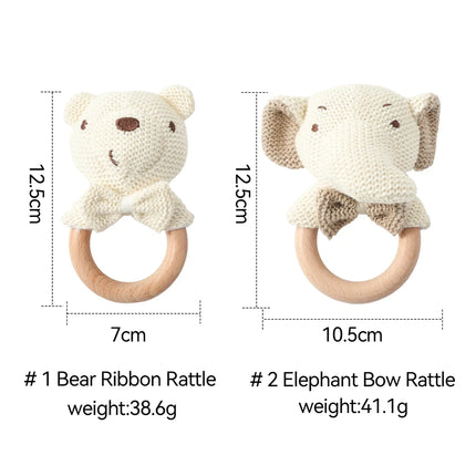 1PC Baby Rattle Toys Crochet Animal Cute Bear Toys Kawaii Wooden Teether Baby Cartoon Mobile Crib Wooden Newborn Rattle Toys