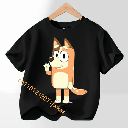 2026 Summer Cartoon Printing Graphic Baby Outdoors Short Sleeve Tee Daily Wear Top Hot Bluey Themed Kids Boys Girls T-Shirt