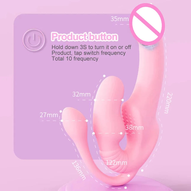 Strapless Strap-on Dildo Vibrator Anal Plug Massager Lesbian 3-in-1 Vibrator G-Spot Stimulate Clitoris Sex Toy for Couple