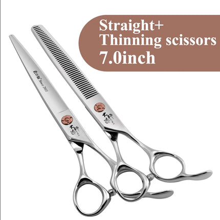 Fenice Japanese Steel 7 Inch Professional Pet Dogs Grooming Scissors Kit Straight&Curved &Thinner&Chunker&Fluffy Shear Scissors