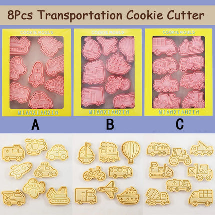 8Pcs Animal Cat Rabbit Dinosaur Cookie Cutter Fruits Cookie Stamp Car Biscuit Molds for Baking, Fondant, Cheese, and Pastries