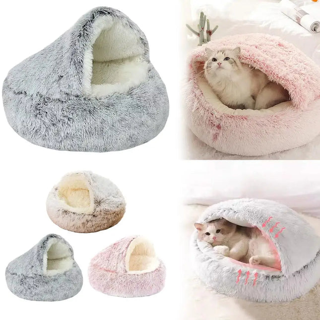 Soft Plush Pet Bed with Cover Round Cat Bed Pet Mattress Warm Cat Dog 2-in-1 Sleeping Nest Cave for Small Dogs or Cats