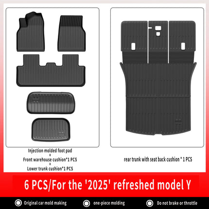 For New Tesla Model Y Launch 2025+ Juniper 2025+ TPE Floor Mats & Cargo Liner, All Weather Trunk Mats Floor Liner Backrest Mats
