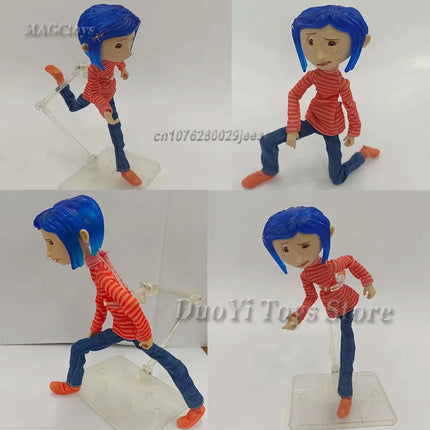 NECA Anime Coraline Doll Articulated Anime Figure Raincoat Sweater In Striped Shirt Toy LA Girl Decoration Model Bithday Gifts