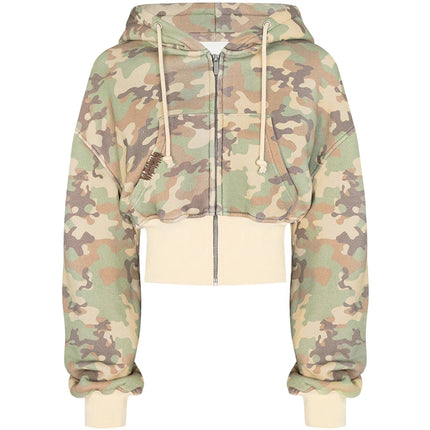 Women's 2-piece tailored camouflage hoodie sweatpants Casual long-sleeved zipper jacket Hip Hop Sweatshirt Sports Y2K sweatwear