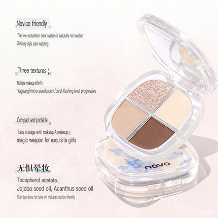 NOVO Four-color Eyeshadow, Matte, Pearlescent, High-gloss, Sweat-proof, Water-resistant, Ins, High-end And Affordable