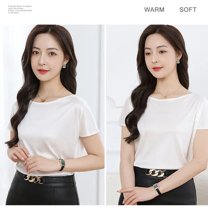 Summer women's short sleeved acetate fabric high-end knitted women's T-shirt thin European style hot selling women's T-shirt