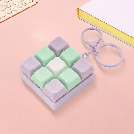 Clicky 9-Key Keyboard Keychain Pastel Fidget Key Ring Mechanical Switch Bag Charm for Gamers Office Desk Anxiety Relief Gift