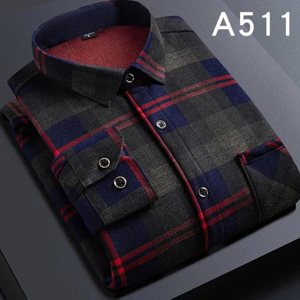 Thickened Fleece Men's Casual Shirt Warm Plaid Set Winter Wear Comfortable Breathable Fashionable Chinese Brand Clothing