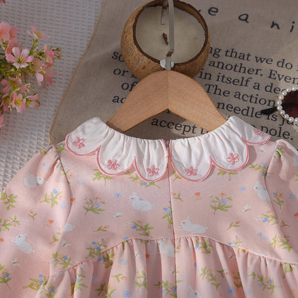 Girls Pink Floral Long Sleeve Blouse Ruffle Neckline Toddler 2-6 Years Kids Autumn Cute Clothing