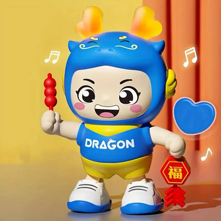 Animated Dragon Toy with Light & Music, Chinese Zodiac Mascot, Festival Decoration, Kids Party Prop, Red/Blue