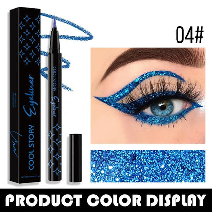 Waterproof Glitter Eyeliner Pen Eye Shadow Stick Long-Lasting Quickly Dry Diamond Shining 9-color Liquid Eyeliner Big Eye Makeup