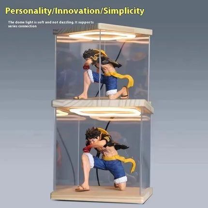 Acrylic Clear Display Case With Ring Led Lights For Action Figure Display, Assembly Dust Storage Case For Car Models And Dolls