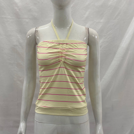 Girls' style striped color matching retro pleated design neck vest slim backless sexy 2026 new stylish ladies spice vest