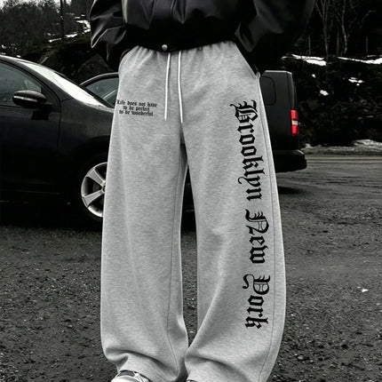 Fearless Spider Web Hand Print Gothic Wide Leg Sweatpants Men 100% Polyester Y2K Baggy Drawstring Streetwear Unisex Jogger Pants