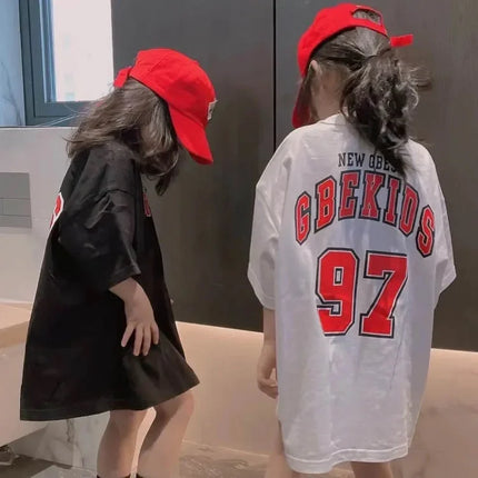 Stylish Medium-length Summer Dress For Girls Loose-fit Casual T-shirt Skirt Short Sleeves Basketball Uniform Trendy