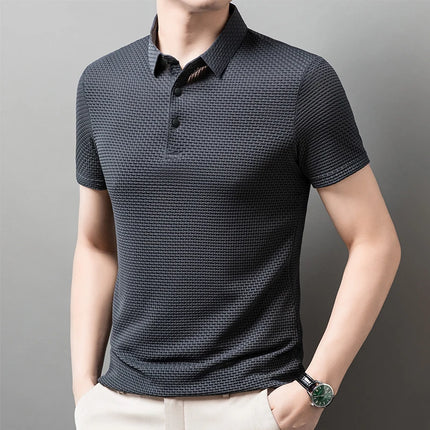 New Men's Business Casual Short-Sleeved Bone Flower Solid Color POLO Shirt Fashion Breathable Comfortable Summer Versatile Top