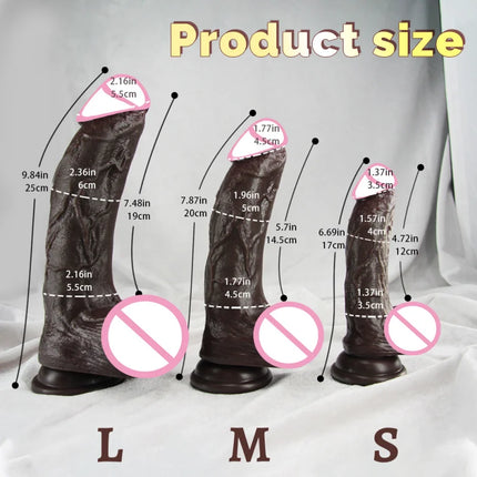Simulated Dildo Black Soft Lifelike Dildo Realistic Big Dick Cock Soft Silicone Penis Anal Plug Suction Cup Dildos For Women