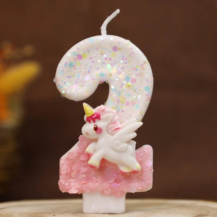 Happy Birthday Candles Pink Unicorn 4 Year Baby Candle Decoration For Cake Glitter Birthday Candle Party Anniversary Decorate