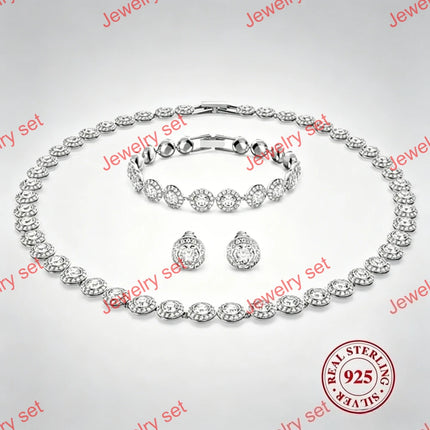 1pc S925 Sterling Silver Round Jewelry Set, Unique Earrings,Bracelet,Necklace, For Daily, Party, And Banquet Decor