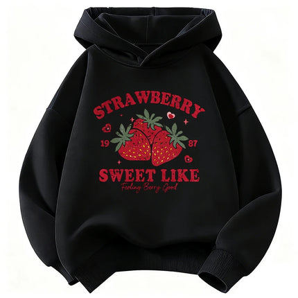 Kawaii Sweet Strawberry Design Printed Hooded Kids Children's Sweatshirt Cute Hoody for Boys Girls Autumn Spring Casual Hoodies