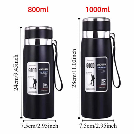 800/1000ml Sports Thermos Bottle Large Capacity Stainless Steel Portable Vacuum Flask Leak Proof with Hanging Rope
