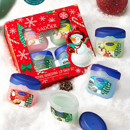 4pcs Lip Balm Christmas Gift Set Nourishing Moisturizing Anti Cracking Repair Lip Butter Plump Lipstick Holiday New Year Gift