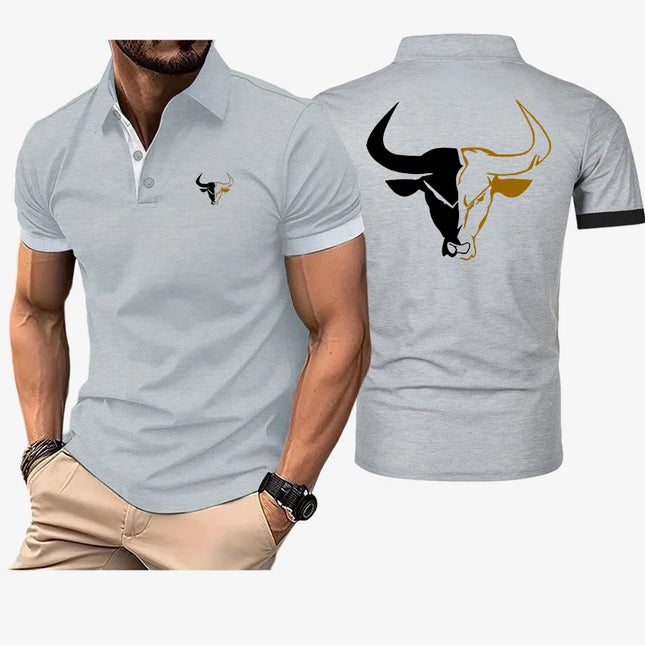 sport bull pattern Fashion 2025 New Man's Summer Solid Color Short Sleeve High Quality Classic Slim Fit Polo Shirt Tops