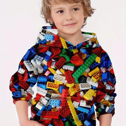 Kids Clothes Boy Hoodies Girl Clothes Long Sleeve Building Block Print Casual Kids Summer Autumn Clothes Top Children's Clothing