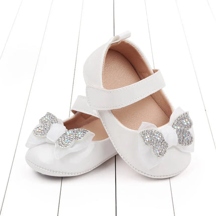 Casual Cute Rhinestone Bowknot Decor Mary Jane Shoes For Baby Girls, Lightweight Non-slip Walking Shoes For Spring And Autumn