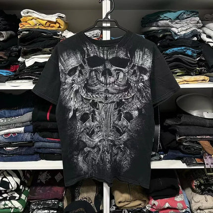 2000s affliction T-shirt Clothes Retro Punk Hip Hop Graphic Print Oversized T-shirt Men's New Round Neck Cotton Short Sleeve Tops