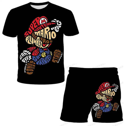 2026 Super Mario Boys 3D T-shirt Set Boys and Girls Cute Summer Top + Shorts Children's Short-Sleeve Birthday Gift  Boys Clothes