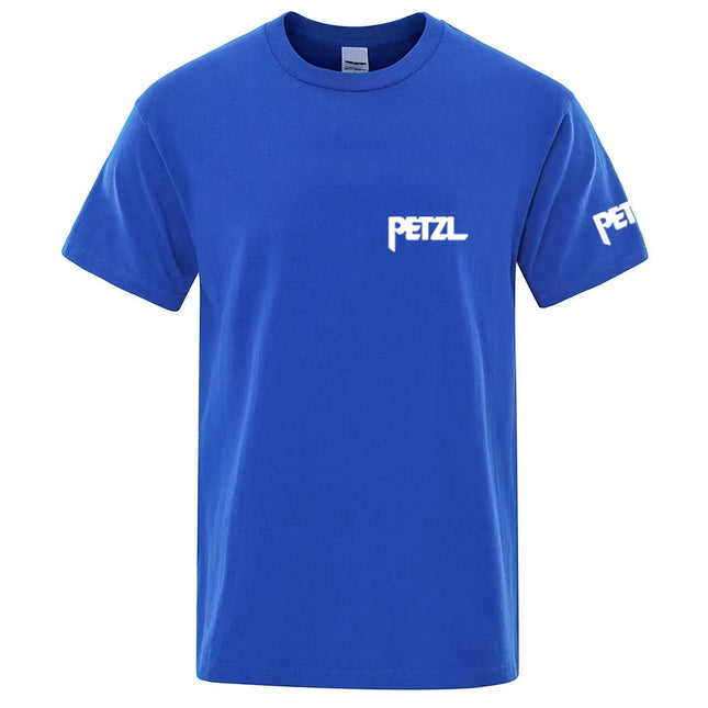 2025 Summer Man's PETZL Life Wall Climbing Logo Print Loose Breathable Sports Comfortable Leisure Popular Short Sleeve T-shirt