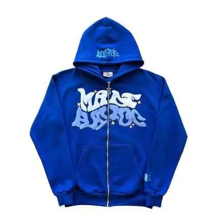 Zipper hooded sweatshirt with retro American letters suitable for men and women wearing Y2K jacket autumn/winter cardigan