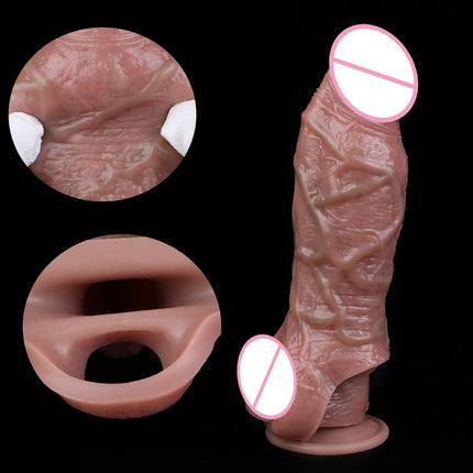 SXXY Ultra Realistic Penis Sleeve Lifelike Hollow Dildo For Men Delay Ejaculation Male Penis Enlargement Sex Toys With Cock Ring