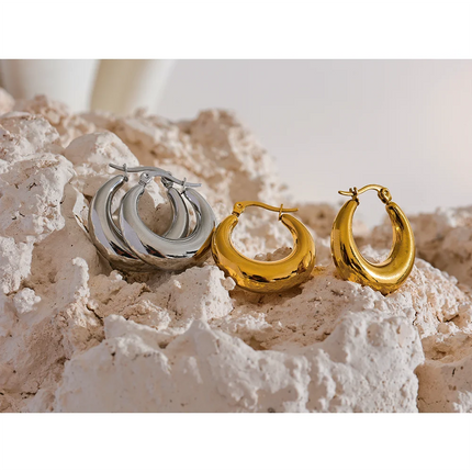 Yhpup Statement Stainless Steel Geometric Hoop Earrings Jewelry for Women Trendy Metal Texture 18 K Earrings Golden Accessories