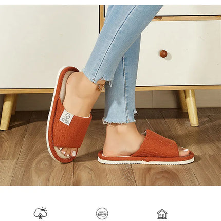 Home Linen Slippers For Men In Spring&Autumn Comfortable Bedroom Open-toed&Breathable Slippers Men's & Women's Shoes Summer