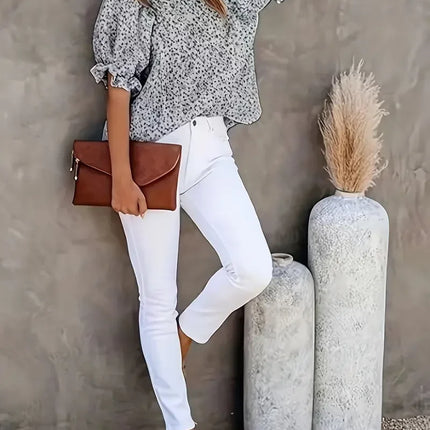 Plus Size 1XL-5XL Puff Short Sleeve Women's Shirts Round Neck Loose Fitting Blouse Fashionable Casual Ladies Cropped Tops