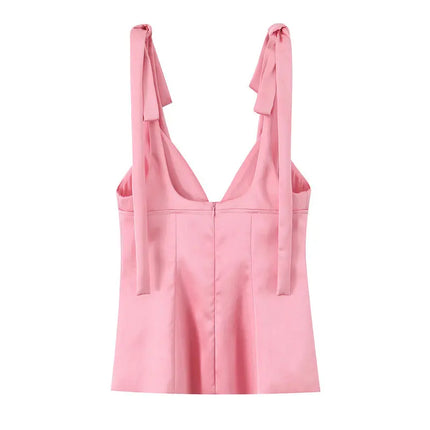 Summer 2025 New Women's Silk Satin Feel Blouse Knot Versatile Design Fashionable Casual Wear Regular Sleeve Length