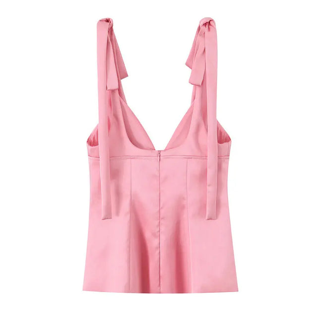 Summer 2025 New Women's Silk Satin Feel Blouse Knot Versatile Design Fashionable Casual Wear Regular Sleeve Length