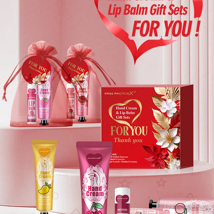 24PCS/box lip balm in bulk, hand cream in bulk thank you card and red gauze bag, wedding gift to guests, Christmas and New Year