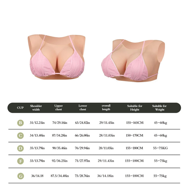 Low-neck silicone ultra-realistic fake breasts B/C/D/F/G cup sizes Breathable and comfortable Suitable for cross-d
