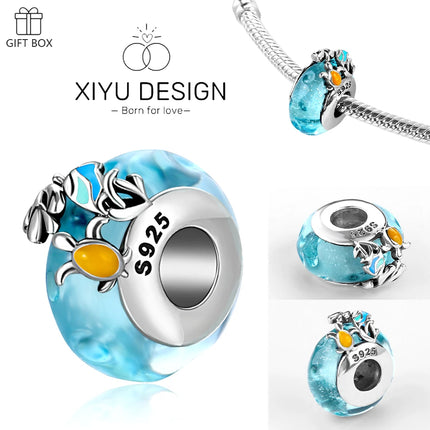 925 Sterling Silver Blue Ocean Series Beaded Charms  Pendant Fit for The Brand's DIY Bracelet Women Jewelry Girlfriend Gifts