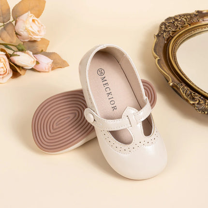 Toddler Little Kid Girls Mary Jane Flats Comfortable Perforated Leather Strap Casual Dress Shoes Versatile Party School Shoes