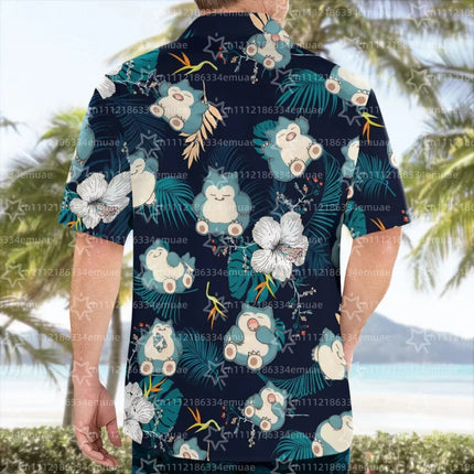 2026 SUMMER New Snorlax Hawaiian Shirt Tropical Anime Aloha Shirt Summer Sports Men's T-Shirt Children's Clothing Tee Y2k Woman