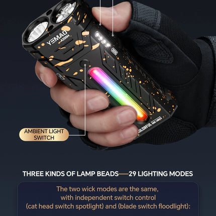YM-A200M 5200LM Portable High-performance LED Handheld Flashlight With Magnetic/Clip Torch Perfect For Outdoor Hiking Camping