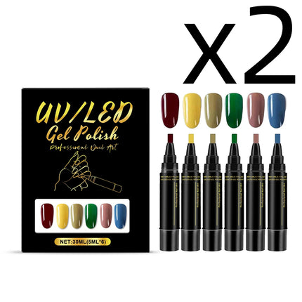 6 Color Nail Polish Pen Bright Color Smooth Drawing Quick Dry Long Wear Easy Grip Portable DIY Nail Creation Nail Art Pens Set