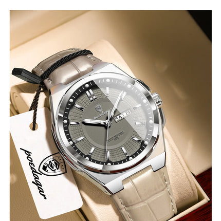POEDAGAR High Quality Fashion Men's Wristwatch Waterproof Luminous Date Week Business Quartz Men's Watches Leather Men Watch Reloj