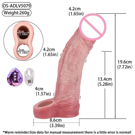 ORALSX Remote Control Vibration Penis Extension Cock Sleeve Silicone Reusable Condom For Men Sex Toys Penis Enlargement Adult 18