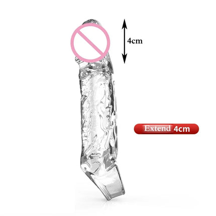 Transparent Penis Extend Sleeve Reusable Condoms Dildo Enhancer Delay Ejaculation Cock Rings Nozzle Sex Toys for Men